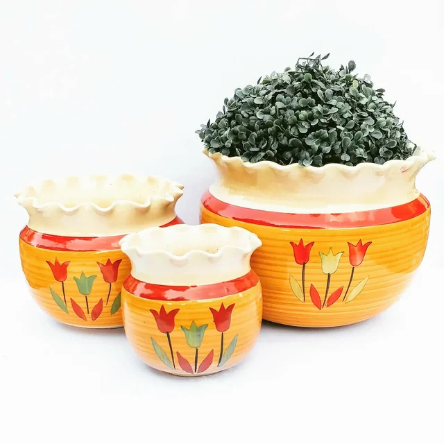Ceramic Designer Outdoor Pots (SCI - 462) - H- 10,6,5 W-10,6,5 Inches, SCI - 462