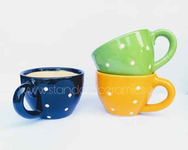 Ceramic Cup Planter Polka Dot SCI - 265 - L - 10 INCHES , W - 8 INCHES, H - 4 INCHES, SCI - 265