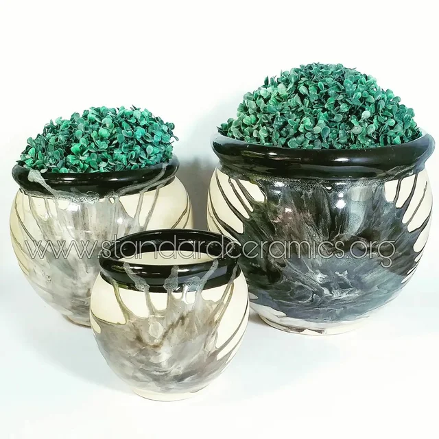 Ceramic Matka Pot (Pheka) | SCI - 468 - H- 10,7,5 W- 10,7,5 Inches, Black & Offwhite, SCI - 468