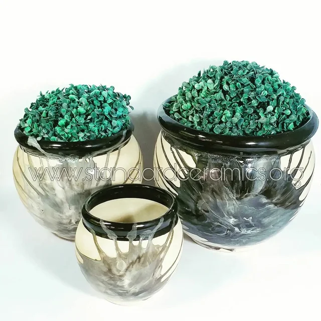 Ceramic Matka Pot (Pheka) | SCI - 468 - H- 10,7,5 W- 10,7,5 Inches, Black & Offwhite, SCI - 468