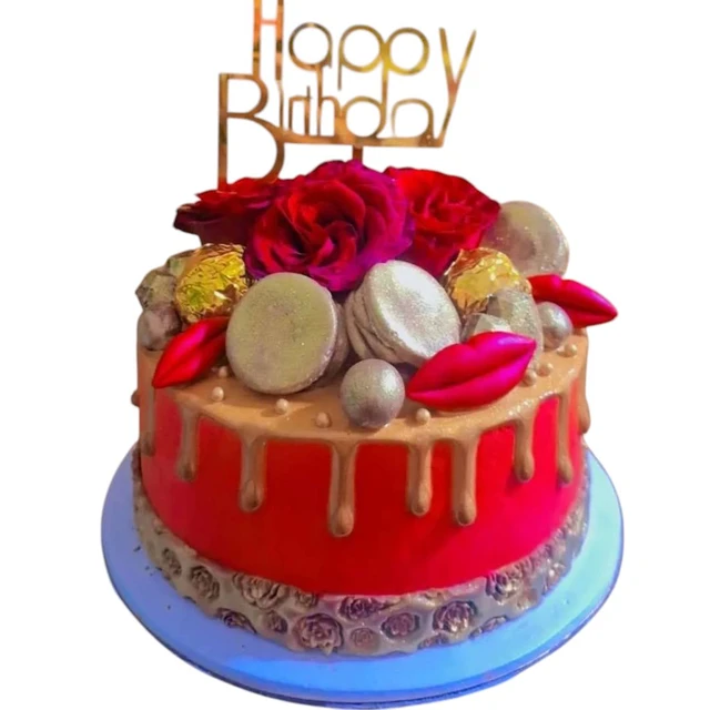 Red Rose With Golden Silver Cake - 3 Kg