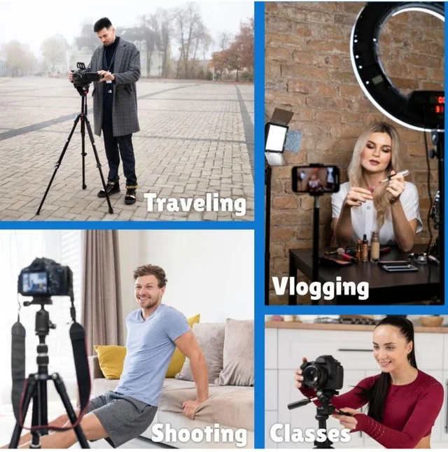 3366 Aluminum Tripod (55-Inch), Universal Lightweight Tripod with Mobile Phone Holder Mount & Carry Bag for All Smart Phones, Gopro, Cameras