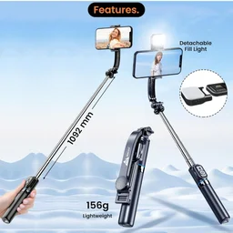 Selfie Stick with Light in 6 Shades, 3 Colours & 2 Tones with Detachable Mobile Holder, Selfie Stick Extendable upto 71 Inches, Tripod Stand...