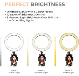 10" Portable LED Ring Light with 3 color modes Dimmable Lighting | for YouTube | Photo-shoot | Video shoot | Live Stream | Makeup & Vlogging | Compatible with iPhone/Android Phones & Cameras