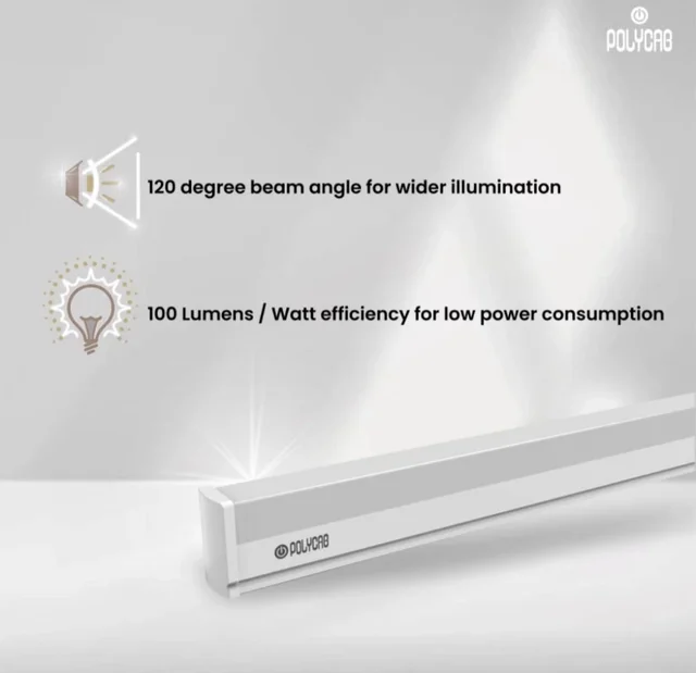 Polycab Intenso 20W LXS LED Batten in Square Shape, Energy-efficient Light with Warm White Color (220-240V, 1130mm, 3000K,