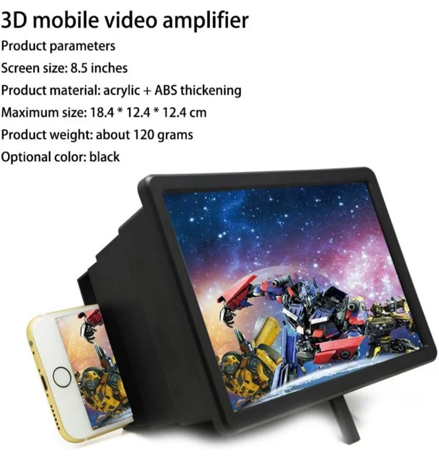 3D Screen Magnifier Box & Screen Enlarged Expander Amplifier with Eyes Protection, Foldable Stand Screen Expander Support for All Smartphones