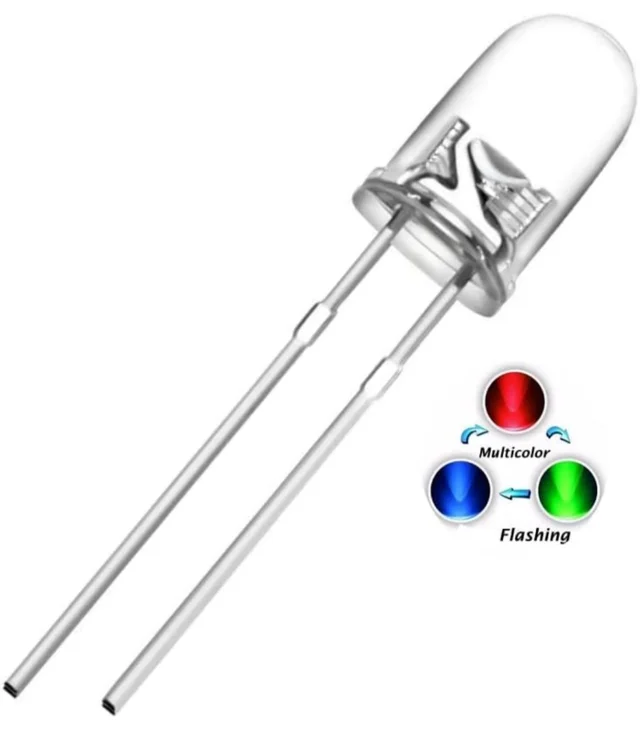 1Pieces RGB Auto colour changing (RED+BLUE+GREEN) Led diode 5mm, 2 Pin Flashing Transparent clear Light emitting diode