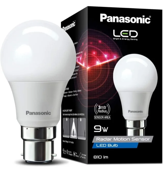 Panasonic 9 Watt Motion Sensor Led B22D Bulb for Home with 3 Mtr Radius Sensor Area, Auto Off After 15 Sec