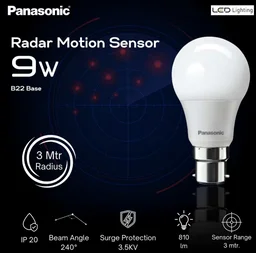 Panasonic 9 Watt Motion Sensor Led B22D Bulb for Home with 3 Mtr Radius Sensor Area, Auto Off After 15 Sec