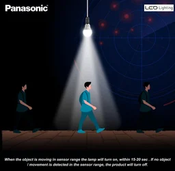 Panasonic 9 Watt Motion Sensor Led B22D Bulb for Home with 3 Mtr Radius Sensor Area, Auto Off After 15 Sec