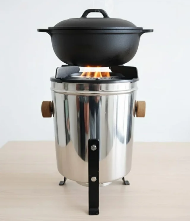 Cooking Stove – Portable Chulha for Outdoor BBQ, Picnic & Hiking – Burns Wood, Cow Dung, Coconut Shells & Paper Waste – Stainless Steel Eco Stove