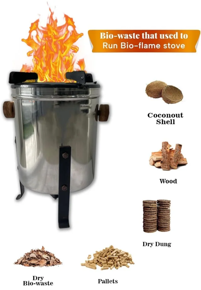 Accessories Roy Cooking Stove – Portable Chulha for Outdoor BBQ, Picnic & Hiking – Burns Wood, Cow Dung, Coconut Shells & Paper Waste – Stainless Steel Eco Stove