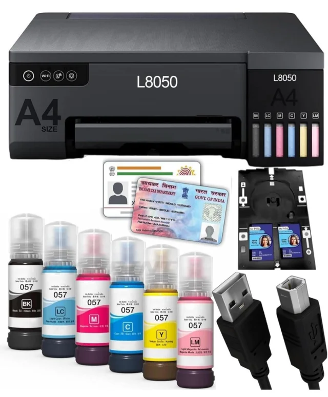 Accessories Roy L8050 | A4 Size 6 Color Wireless Colour Home Inkjet Printers | (Including 6 ColorInk) | PVC Card Print | Multicolor [WiFi] [Photo Printer] [PVC Card Printer] [with USB Cable]