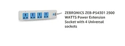 Zebronics ZEBRONICS ZEB-PS4301 2500 WATTS Power Extension Socket with 4 Universal sockets