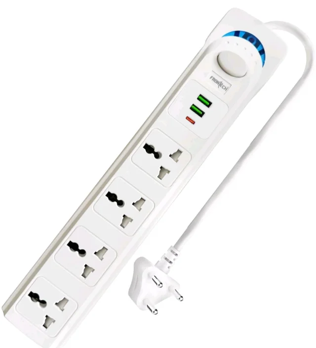 FRONTECH Power Extension Socket | 4 Universal Sockets, 2 USB Ports, 1 Type-C Port | 3 Meter Cable | Over Voltage Protection | Wall Mount Option (FT-3562)