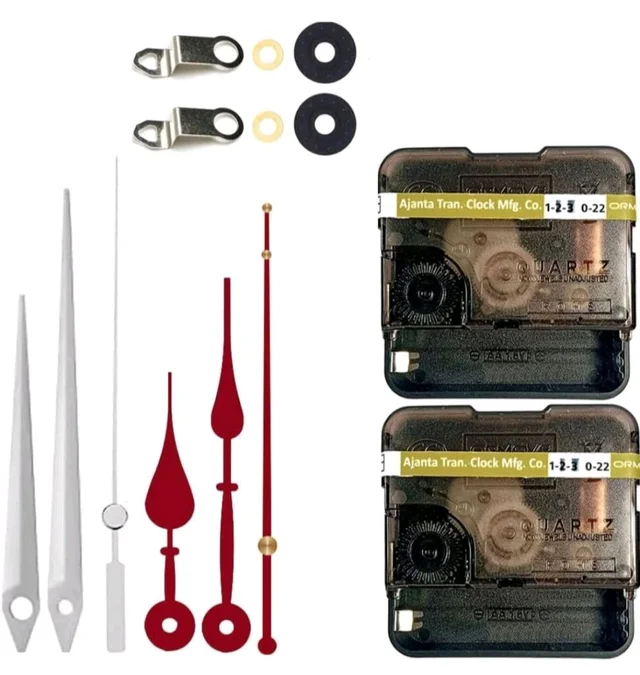Combo of 2 Ajanja Mfg. Quartz Machine for Big Size Analog Wall Clock,Battery Operated,Clock Movement Machine with Needles and Hook 12 MM (Needles : Antique (Silver,Maroon,5)