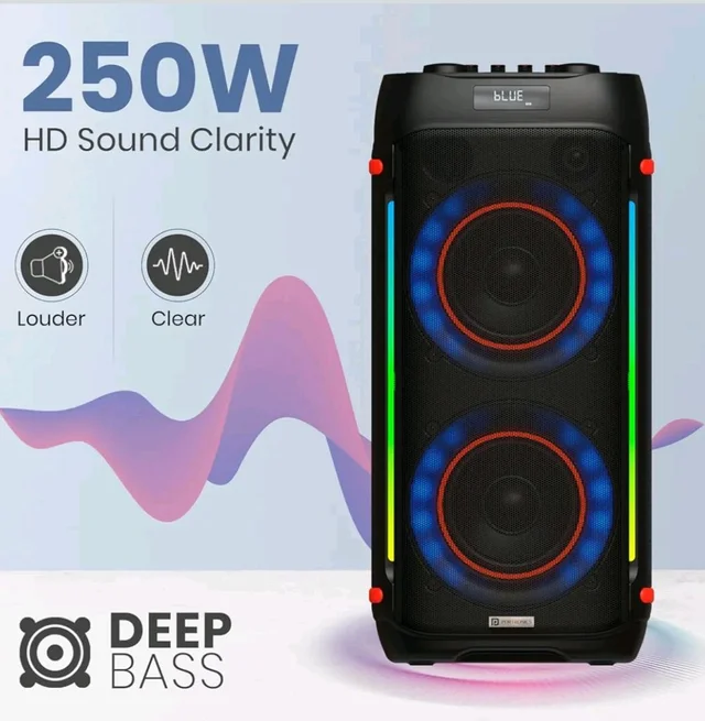 Portronics Iron Beats IV 250W Party Speaker with Dual 6" Subwoofer, Upto 4 Hours Playtime, RGB LED Lights, Wireless Karaoke Mic, Treble/Bass Adjustment, Echo Control, Remote Control(Black)