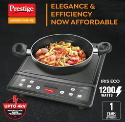 Prestige Iris Eco 1200 Watts Induction Cooktop | 4KV Surge Protection | 7 Preset Indian Menu Options & Timer | Soft Touch Button |Easy to Clean | Portable | Black | 1Y Warranty | BIS