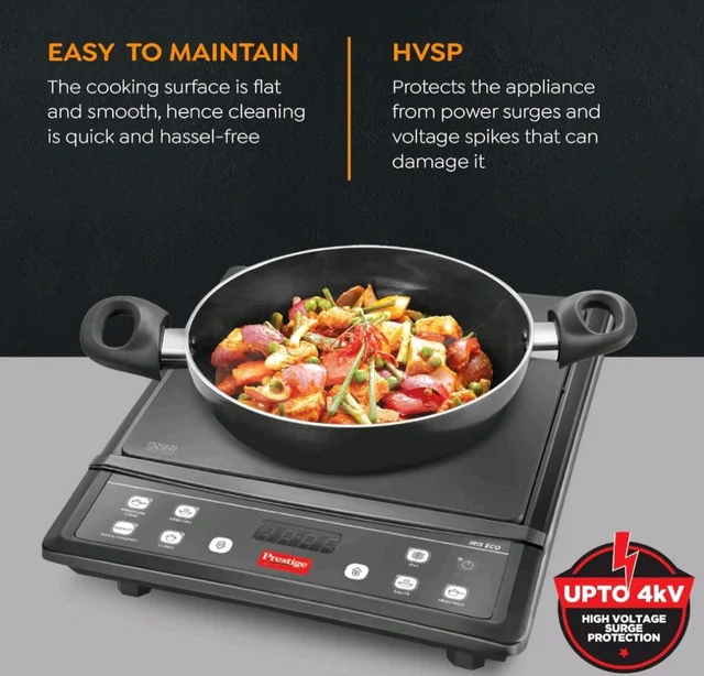 Prestige Iris Eco 1200 Watts Induction Cooktop | 4KV Surge Protection | 7 Preset Indian Menu Options & Timer | Soft Touch Button |Easy to Clean | Portable | Black | 1Y Warranty | BIS