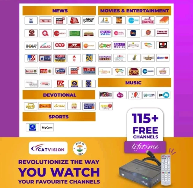 Catvision DD FreeDish HD Set Top Box | Watch 115+ TV Channels Lifetime Free | Free to Air Set Top Box | HDMI Cable + Deluxe Remote