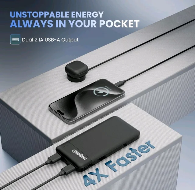 Salpido 10000mAh 12W Power Bank with Dual Output, Portable Slim Design, Lithium-Ion Polymer Battery, Smart Chip Safety and LED Indicator, for iPhone, Samsung &All Smartphones