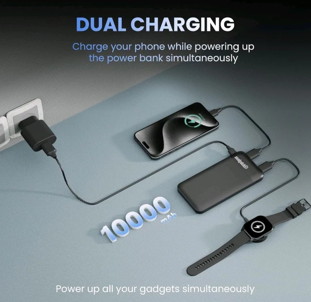 Salpido 10000mAh 12W Power Bank with Dual Output, Portable Slim Design, Lithium-Ion Polymer Battery, Smart Chip Safety and LED Indicator, for iPhone, Samsung &All Smartphones