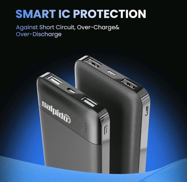 Salpido 10000mAh 12W Power Bank with Dual Output, Portable Slim Design, Lithium-Ion Polymer Battery, Smart Chip Safety and LED Indicator, for iPhone, Samsung &All Smartphones
