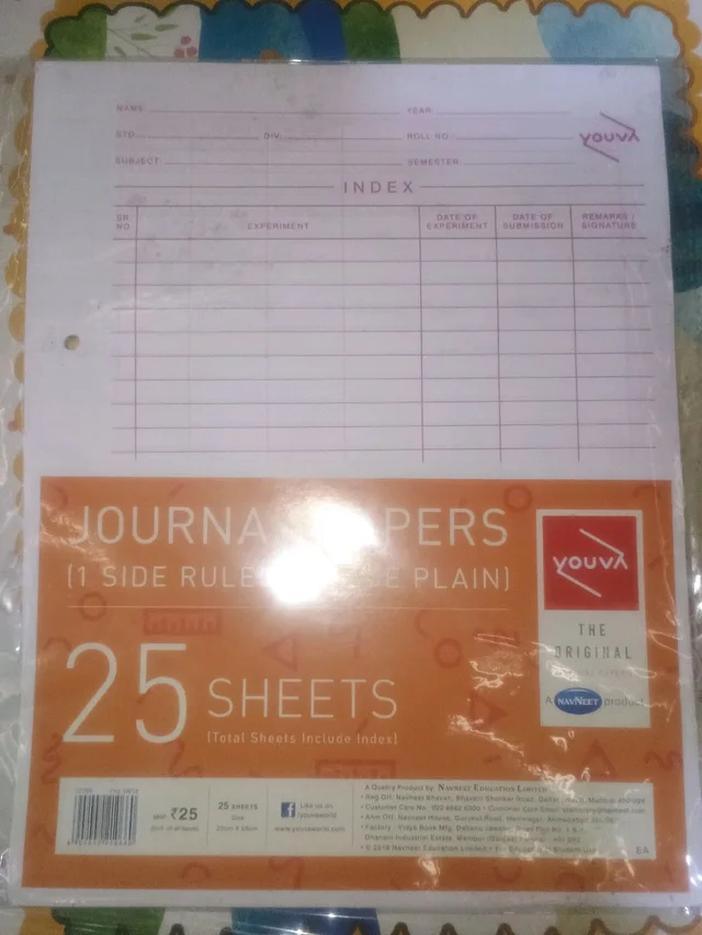 Journal Paper for Students and Office Executives | 22cm x 28cm | 1 Side Ruled / 1 Side Plain | 25 Sheets 