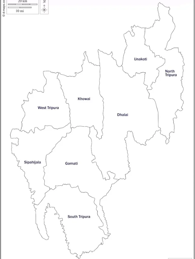 Tripura district map and their name (black and white)_A4 size(210 x 297 Millimeter)_Combo Pack Of 10 Maps [Map] Star Book