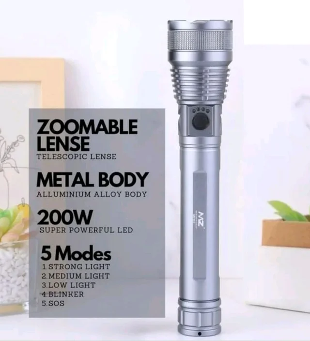 MZ M982 Zoomable Metal LED Torch, 5 Modes, Rechargeable, Bright Light, Ideal Gift For Outdoor Enthusiasts And Emergencies,Multicolour