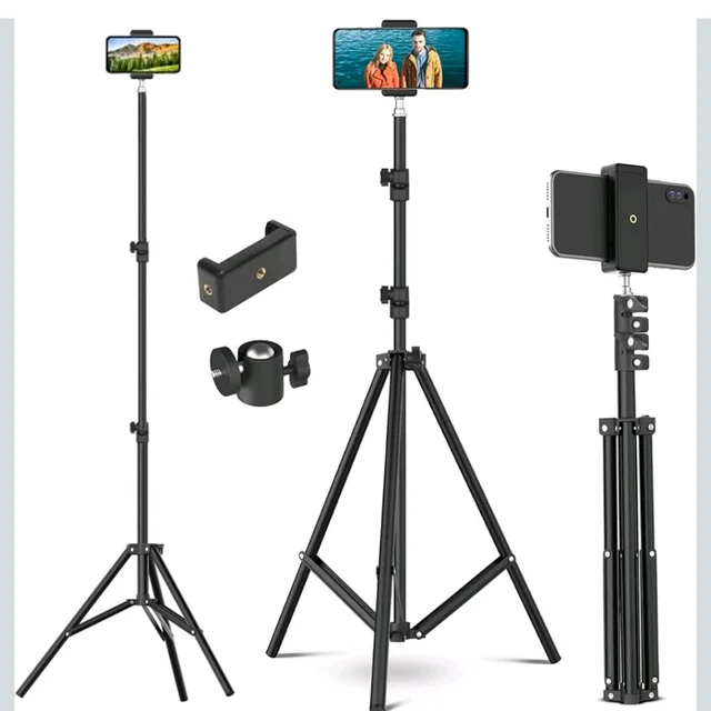 Lightweight & Portable Portable 7 Feet (84 Inch) Long Tripod Stand with Adjustable Mobile Clip Holder for All Mobiles & Cameras (60 Piece)