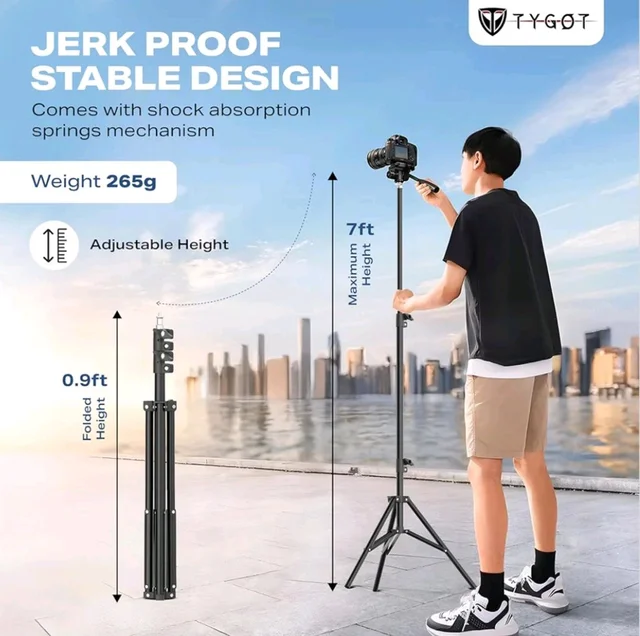 Lightweight & Portable Portable 7 Feet (84 Inch) Long Tripod Stand with Adjustable Mobile Clip Holder for All Mobiles & Cameras (60 Piece)