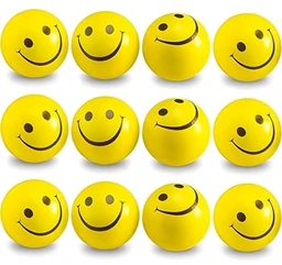 Heart Beat Stress Relief Smiley Balls, Yellow Squeeze Toys, Pack of 12, Non-Toxic Soft Sponge Balls for Kids and Adults