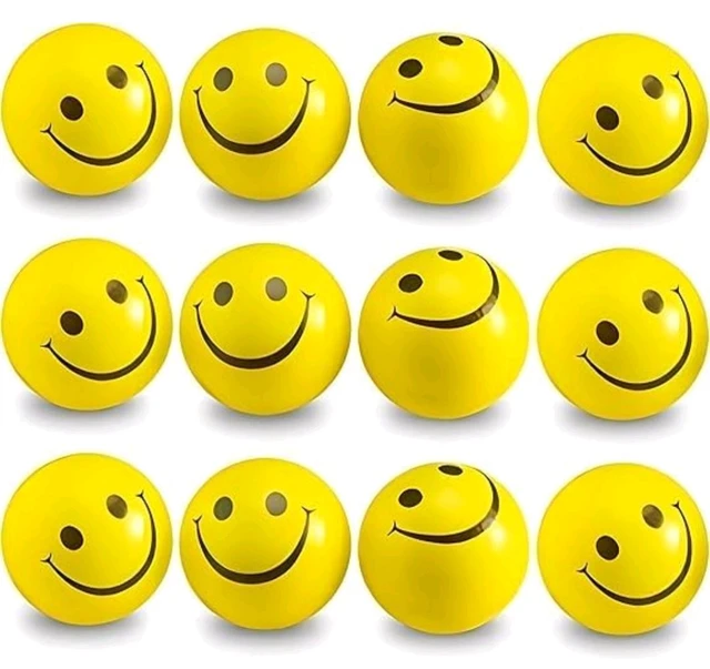 Heart Beat Stress Relief Smiley Balls, Yellow Squeeze Toys, Pack of 12, Non-Toxic Soft Sponge Balls for Kids and Adults