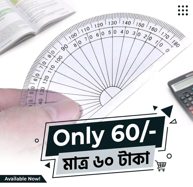 Classic 180° Transparent D-Shape Protractor and Ruler for Students, School Use
