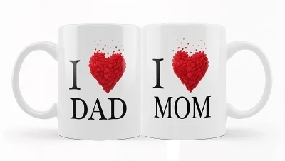 Ridhi Sidhi Design khushi Designers I LOVE MOM DAD Black Ceramic Coffee, Gift for Parents, Anniversary, Birthday, Mummy Papa Set of 2 (325ml) RSD00398 Ceramic Coffee (325 ml, Pack of 2)