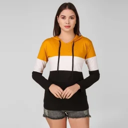 Color Block Women Multicolor T-ShirtColor: Blue, Maroon, Mustard, Olive, Red, See GreenSize: S, M, L, XLColor :MulticolorType :Hooded NeckSleeve :Full SleeveFit :RegularFabric :Cotton BlendStyle Code :Hood4348Neck Type :Hooded Neck7 Days Return Policy, No questions asked. - See Blue, Xl
