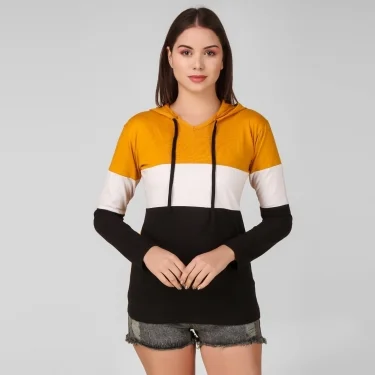 Color Block Women Multicolor T-ShirtColor: Blue, Maroon, Mustard, Olive, Red, See GreenSize: S, M, L, XLColor :MulticolorType :Hooded NeckSleeve :Full SleeveFit :RegularFabric :Cotton BlendStyle Code :Hood4348Neck Type :Hooded Neck7 Days Return Policy, No questions asked. - See Blue, Xl