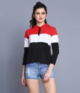 Color Block Women Multicolor T-ShirtColor: Blue, Maroon, Mustard, Olive, Red, See GreenSize: S, M, L, XLColor :MulticolorType :Hooded NeckSleeve :Full SleeveFit :RegularFabric :Cotton BlendStyle Code :Hood4348Neck Type :Hooded Neck7 Days Return Policy, No questions asked. - See Blue, Xl