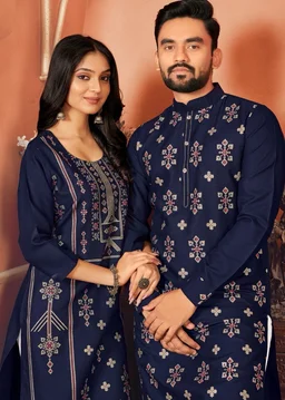 Cute Couple Matching Kurta Kurti Set With Pazama - Boys Pyjama M45, Girls Top Pant M38