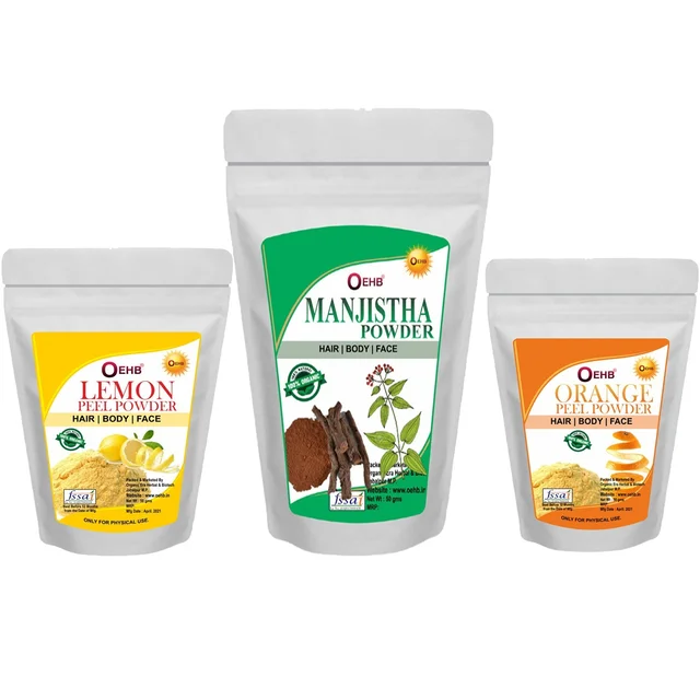 OEHB 100% Natural Orange Peel,Lamon Peel and Manjistha Powder (Each 50gm)