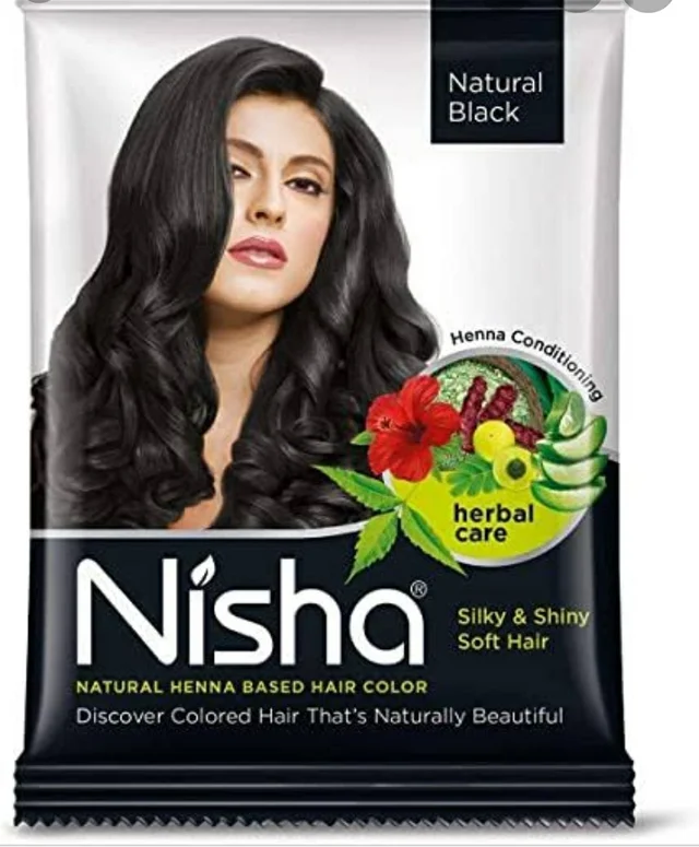 Nisha Natural Henna Based Hair Color Henna Conditioning Herbal Care silky & Shiny Soft Hair (Natural Black, Pack of 10) 10 Pouch