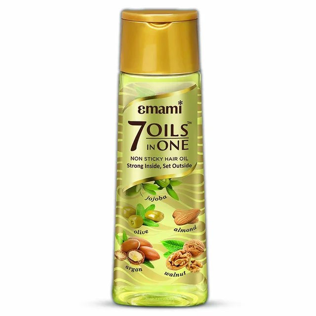 Emami 7 Oils In One | Non Sticky & Non Greasy Hair Oil | 20 Times Stronger Hair | Nourishes Scalp | Free of Sulphates, Parabens and Chemicals | With Goodness of Almond Oil, Coconut Oil, Argan Oil and Amla 300 Ml.
