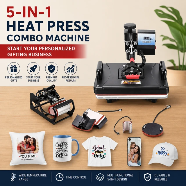 5 in 1 Heat Press Combo Machine for Sublimation Printing & Personalized Gifts - Machine Only
