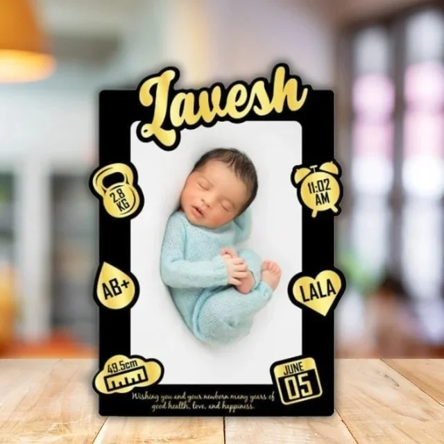 Baby Memory Cutout Frame - Black & Gold - A4 size