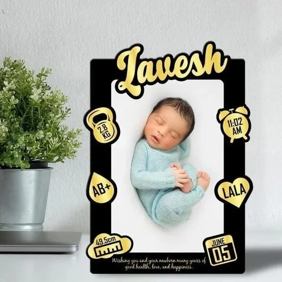Baby Memory Cutout Frame - Black & Gold - A4 size