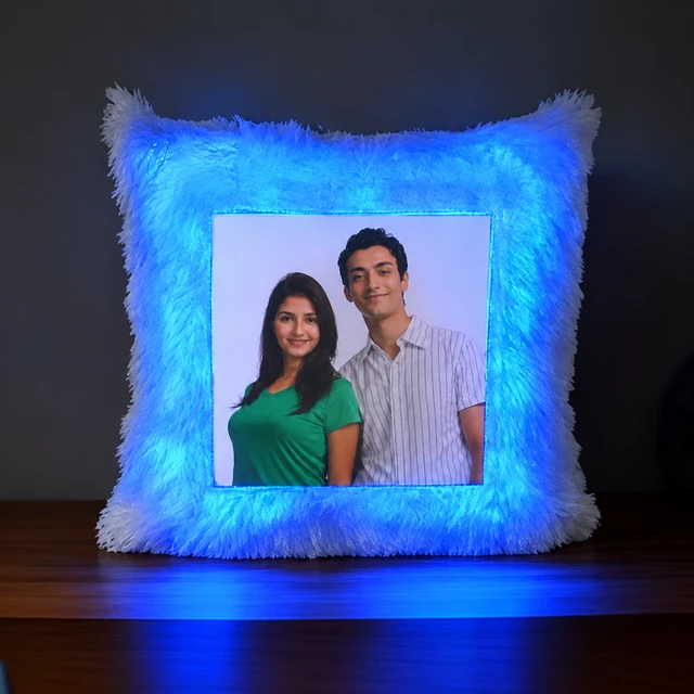 Fur Pillow | Square Shape | Blue Color LED