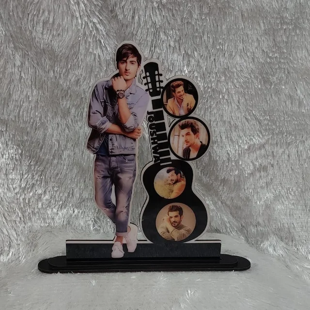 Guitar with Name - 4 Pics in Round Shape - 1 Standing Pic - Customized Cutout Frame