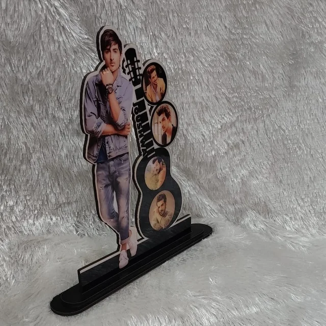 Guitar with Name - 4 Pics in Round Shape - 1 Standing Pic - Customized Cutout Frame