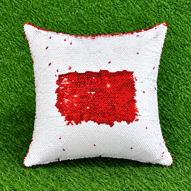 Magic or Sequin Chamki Pillow | Square Shape | Red Color
